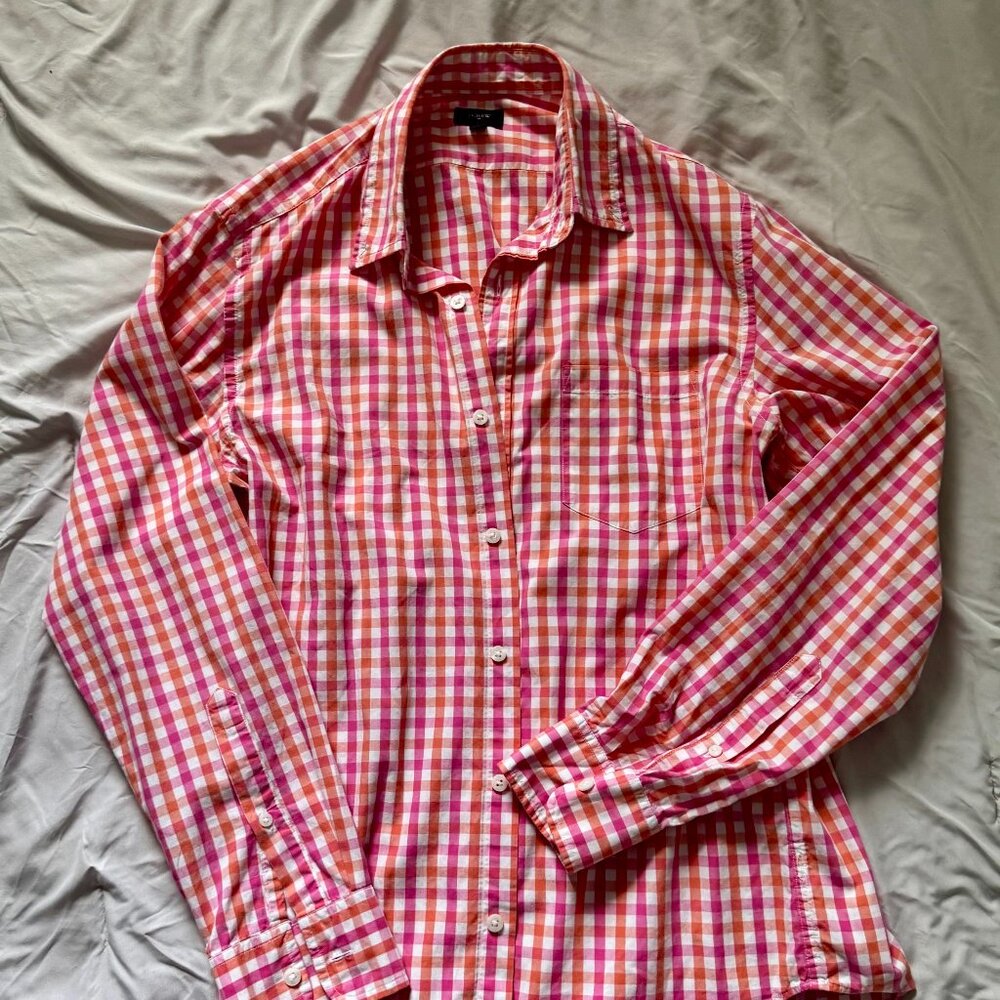 J. Crew Checkered Long Sleeve Shirt, Size Medium